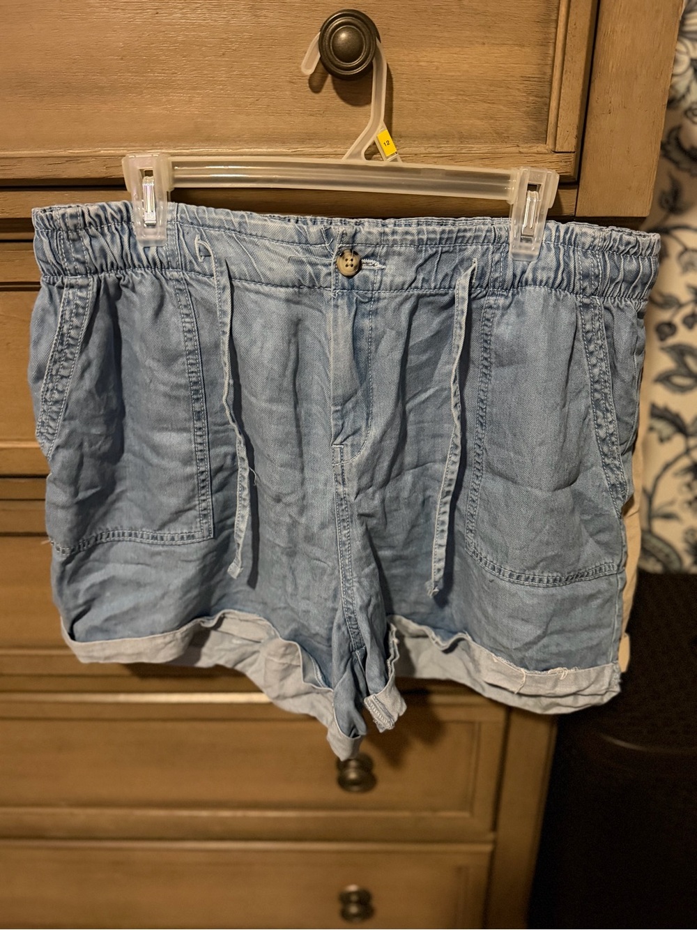 Primark Light Blue and Tan Drawstring Chambray Women's Shorts
